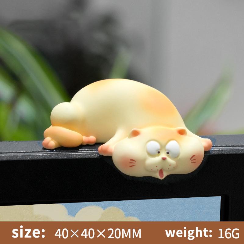 Cute Chubby Cat Monitor Topper Creative Cartoon Figurine Mini Desk Decor for Office Workstation Home Bedroom Table