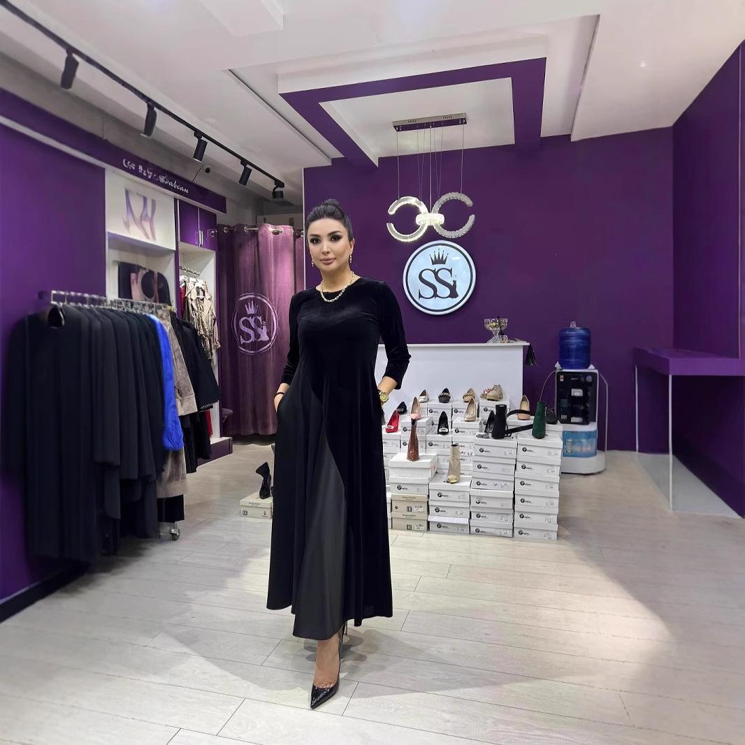 

Осень 2024 Европейское и американское мусульманское платье Дубай - Сексуальный новый стиль XXL чёрный