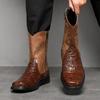 Fashion Men's Wide Width Tall Cowboy Boots Fall 2025 PU Leather High Shaft Western Embroidered Workwear Vintage Riding Boots for Outdoor