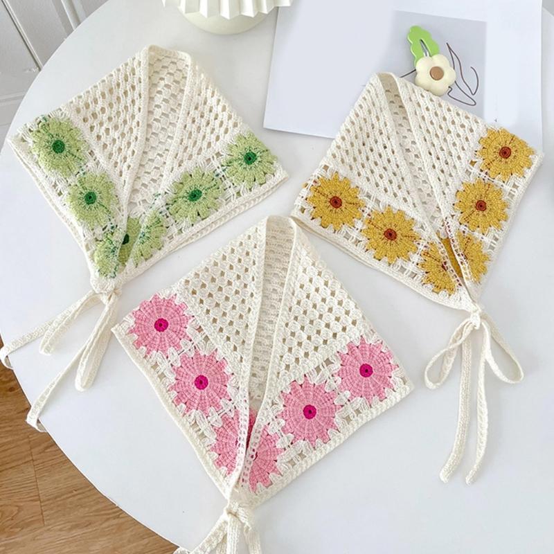 Dreieckiger Schal mit Blumenmuster, hübsches gehäkeltes Haartuch zum Binden, eleganter Turban mit Blumenmuster für Mädchen, Foto-Requisiten