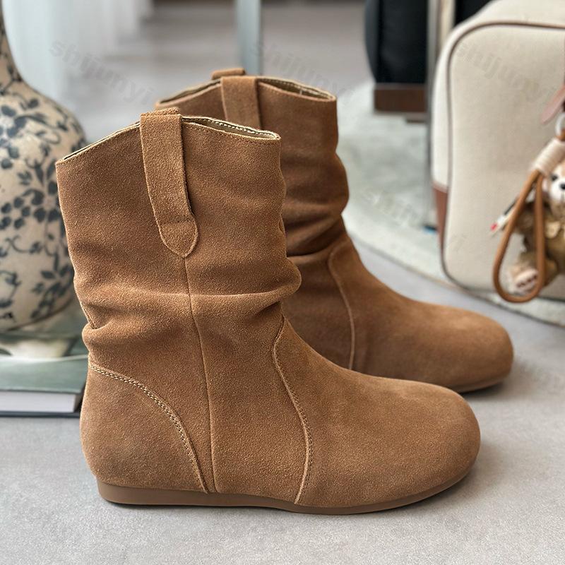 Fashion Women Suede Casual Boots 2025 Autumn Fashion Ankle Boots New Short Slip on Flat Shoes Retro Versatile Soft Bottom Lady Boot