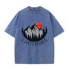 2026 Vintage Mountain Pine Forest Red Sunset Bird Graphic Brown Acid Washed T Shirt Retro Outdoor Funny Slogan Oversized Unisex