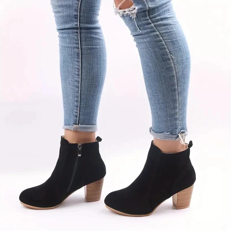 Fashion Woman Boots Autumn Winter Chunky Heels Zip Shoes for Women Luxury Fashion Chelsea Ankle Boots Women Fashion Comfortable Boots