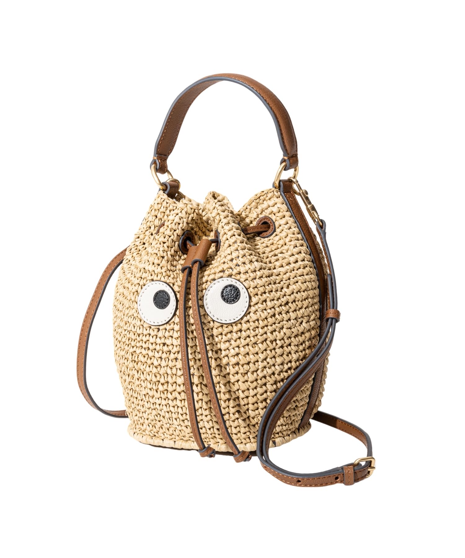 

Shoulder Bag Drawstring Cross Body Eyes in Raffia with Capra [Anya Hindmarch] Women s Natural/Tan [Item]