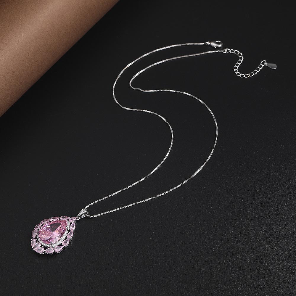 925 Sterling Silver Light Luxury Elegant Pink Zircon Pendant Necklace Birthday Party Anniversary Wedding Gift
