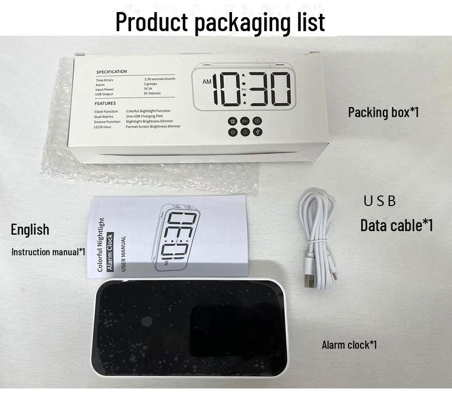 RGB Student Multifunktionell LED Väckarklocka - Färgglad Digital Ljusstark Display