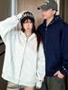 Korean Double Zipper Embroidered Hoodie for Women - Slimming, Solid Color, Casual Outerwear for College Students