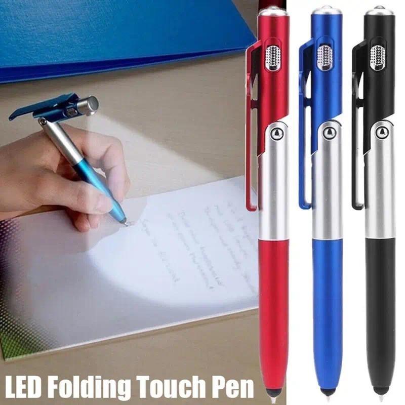 HdoorLink 4 In 1 Multifunction Ballpoint Pen with LED Light Fold Phone Holder Night Read Writing Pencil Office School Student Stationery