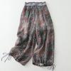 Damsommar Litterär Vintage Casual Lös Tryck Cropped Byxor Elegant Lättviktig Stil