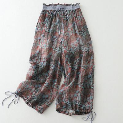 Women's Summer Literary Vintage Casual Loose Print Cropped Pants Elegant Lightweight Style