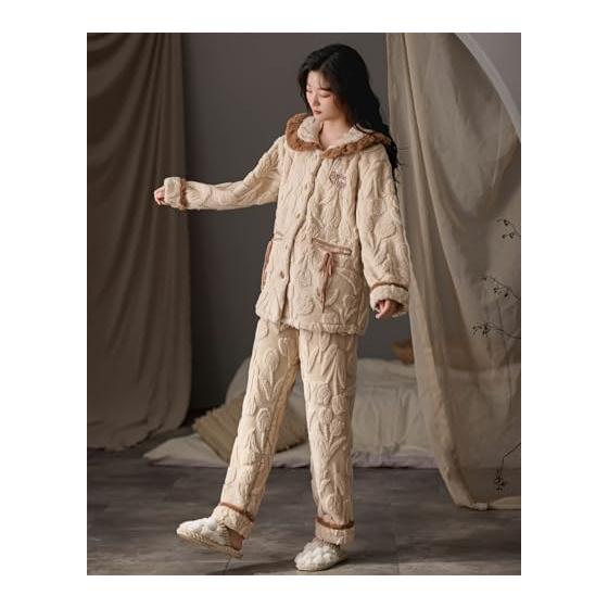 [KOSIKINI] Women's Pajamas, Winter, Room Wear, Fluffy, Loungewear, Fluffy Pajamas, Women's Setup, Sleepwear, Winter Clothes, Open Front, Nightwear,