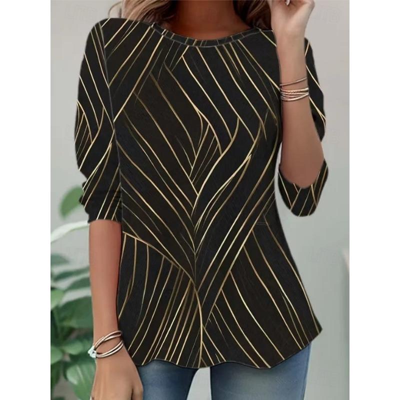 

New Year Women s T Shirt Print Graphic Geometric Vintage Stylish Casual Long Sleeve Crew Neck Round Neck Regular Tops S