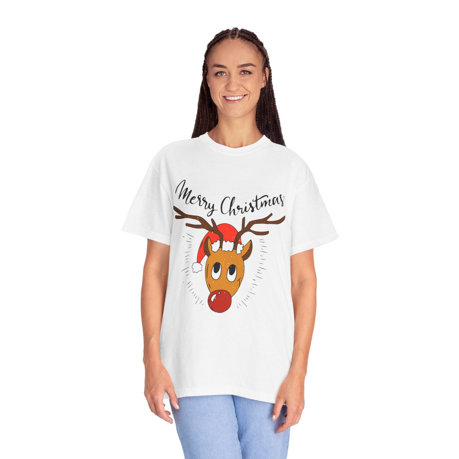 Merry Christmas Reindeer T-Shirt | Holiday Rudolph Tee S