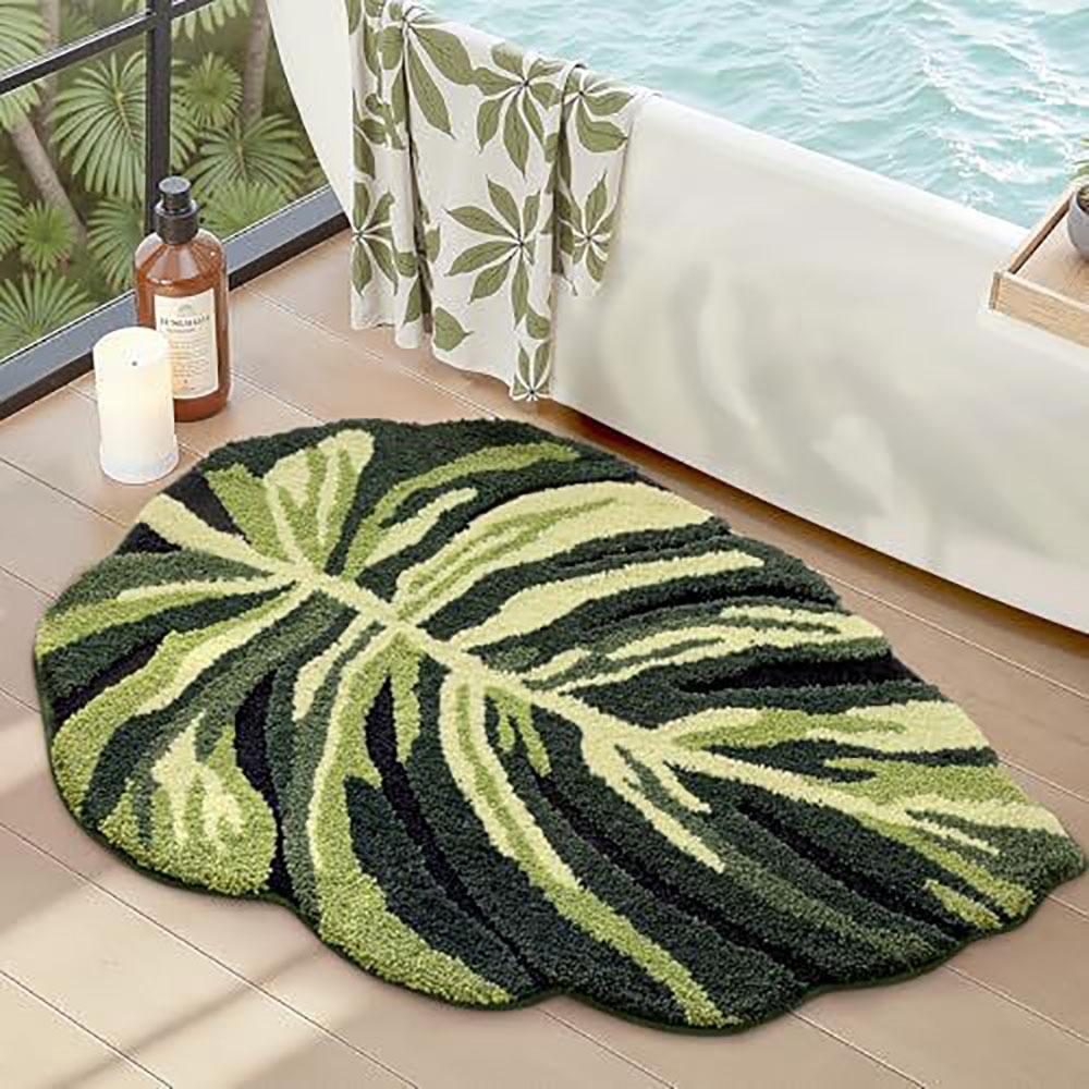 Tappeto in Peluche a Foglia Antiscivolo in TPR Morbido Tappetino Assorbente per Acqua Tappetino per Piedi Tappeto da Comodino Zona Comodino