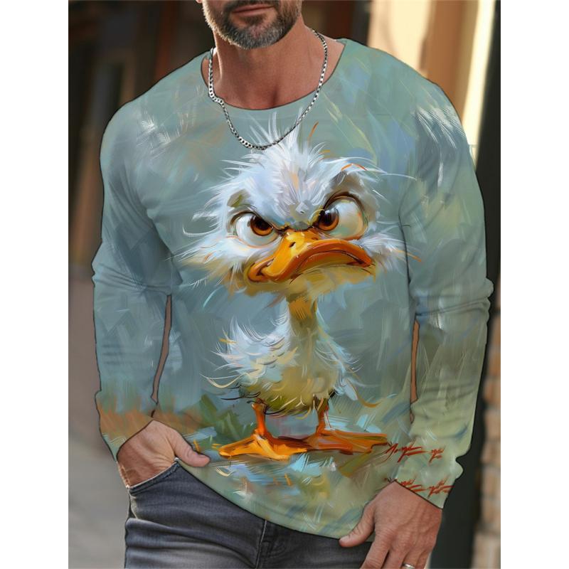 Funny 3D Chicken Print Pánské tričko s dlouhým rukávem Nový podzimní oversized svetr Hip Hop Punk Oblečení Neformální Móda Top
