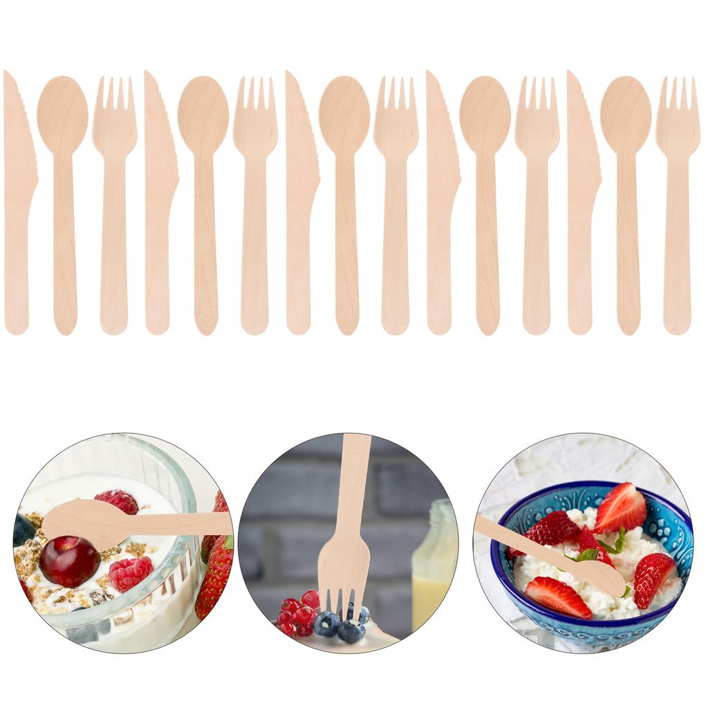 300Pcs Wooden Cutlery Set Disposable Wood Tableware Utensils Premium Material for Camping Birthday Bbq Wood Untensils