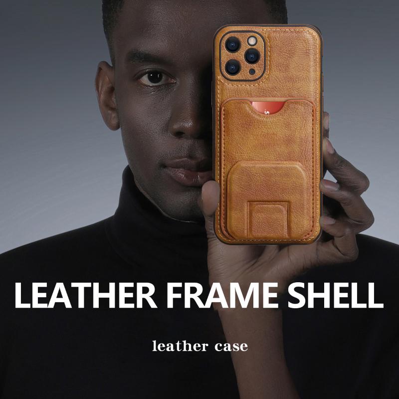 Luxury Solid Color Leather Wallet Card Slot Holder Phone Case For iPhone 16 Pro Max 14 11 12 13 15 Pro Max Shockproof Back Cover