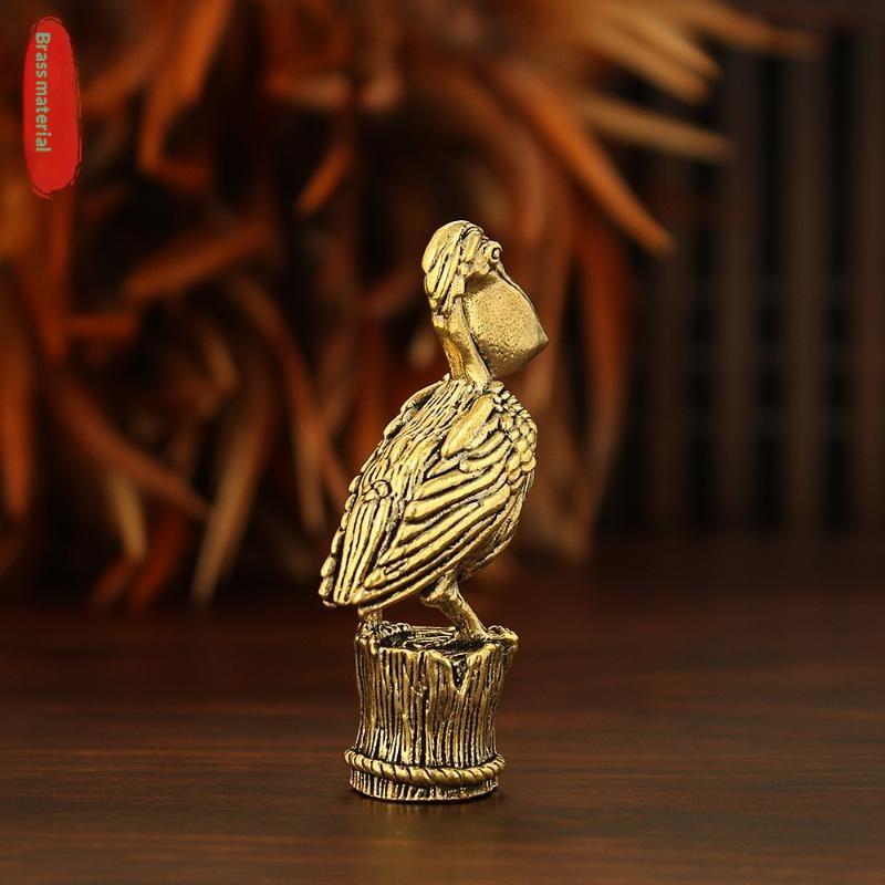 Brass Pelican Bird Figurine Vintage Metal Animal Statue Mini Desktop Ornament For Desktop Office Aquarium Micro Landscape Decor