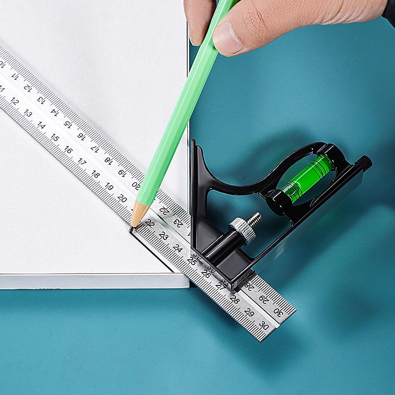 Multi Functional Combination Adjustable Right Angle Ruler and Protractor, Movable Measuring Tool Measuring Instrument