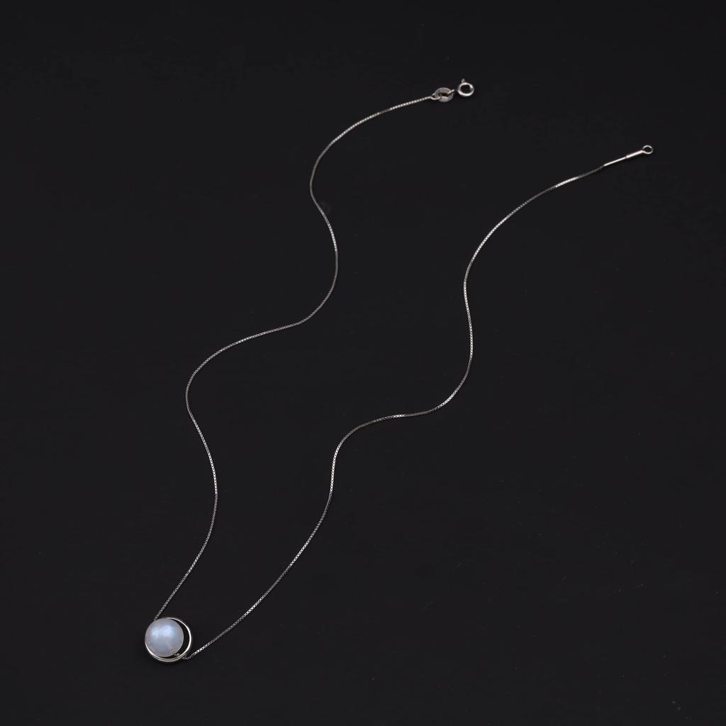 [COAI] 10mm Moonstone Bead Necklace with Silver Chain