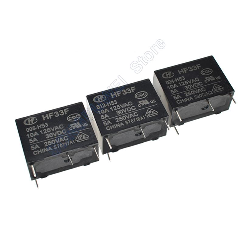 10Pcs/lot Relays 5V 12V 24VDC HF33F -005 012 024 -HS3 HSL3 4Pin / ZS3 5Pin 5A 250VAC JZC-33F-005-HS3 HF33F-012-HS3 HF33F-024-ZS3 Relays 5