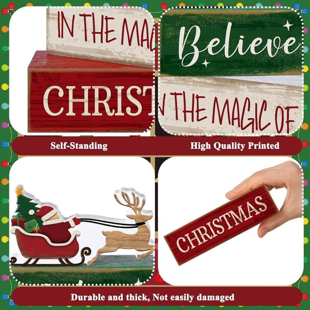 4Pcs Stacked Christmas Table Decoration Wooden Xmas Tiered Tray Decor for Home Kitchen