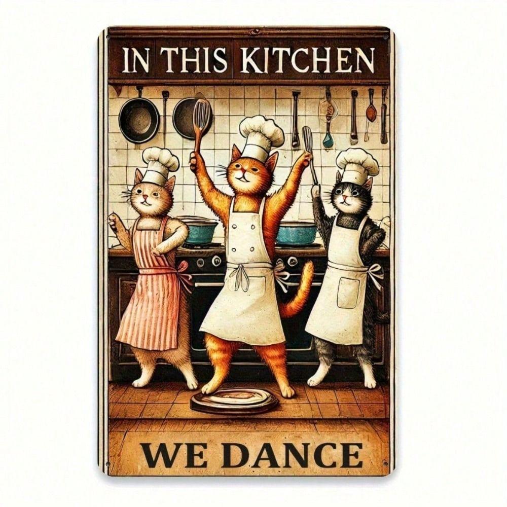 Vintage French Country Chef Cats Aluminum Poster for Kitchen Wall