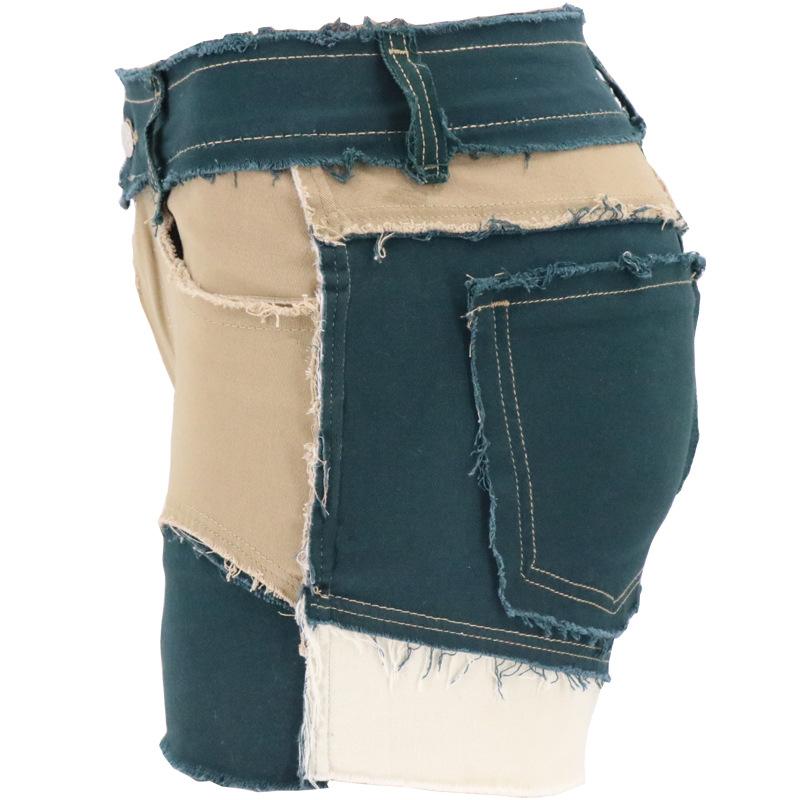 2024 Summer Women's Shorts Multi Color Panel Elastic Women's Denim Shorts
