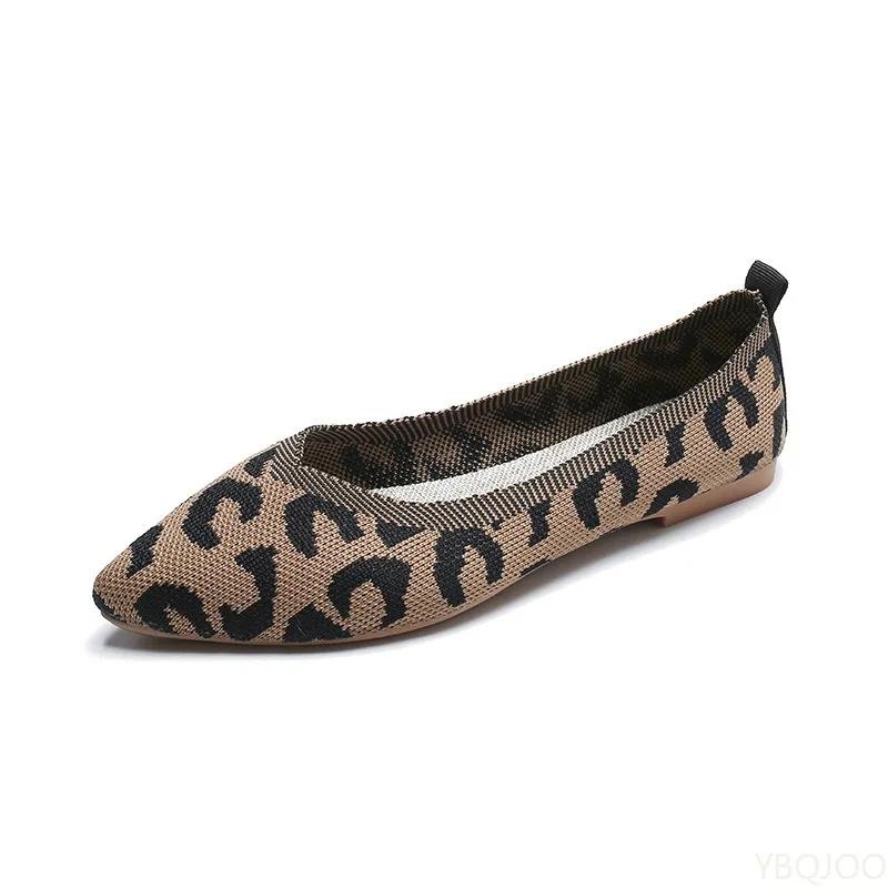 2026 New Fashionable Casual Soft Soled Breathable Women's Shoes Solid Color Shallow Mouth Pointed Knitted Women's Flat Shoes