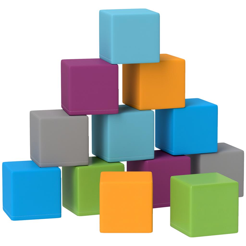 12 PCs Soft Play Blocks, Soft Foam Toy, Building and Stacking Blocks for Kids, Multi-colour