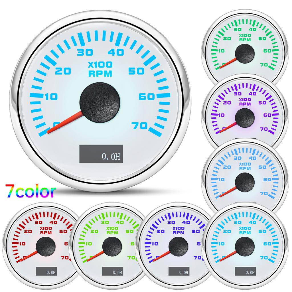 Waterproof 2" 52mm Tachometer With 7 Color Backlight 3000/4000/6000/7000/8000 RPM Tacho Gauge For Marine Car Truck 9-32V