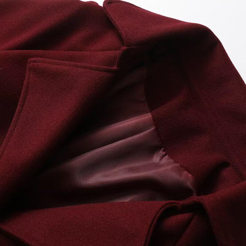 Womens Wool Blend Double-Breasted Trench Coat Classic Notched Collar Oversized Long Winter Outerwear