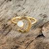 French Elegant Retro Gold Moon Moonstone Ring for Women Fashionable and Adjustable Opening Ring