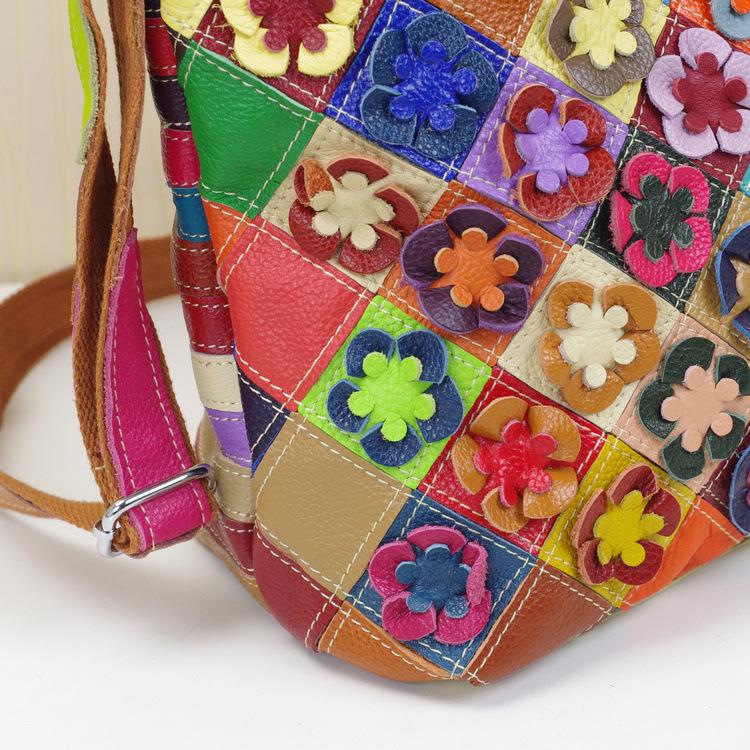 Leather Bag Fashionable Personality Ethnic Style Contrasting Color Splicing First Layer Cowhide Shoulder Tote Bag Women'S Bag