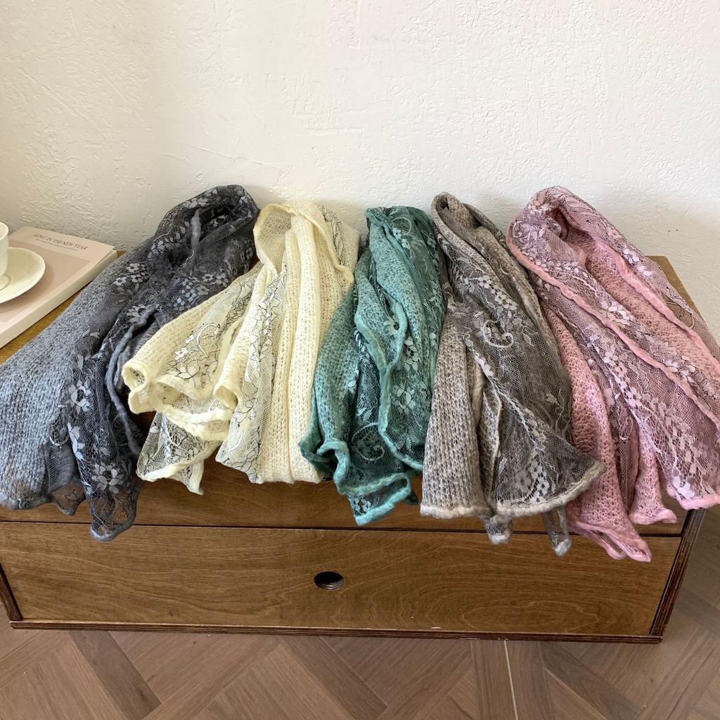 Gentle Intellectual Splicing Lace Flower Shawl with Women's New Air-conditioned Room Spring and Autumn Thin Scarf