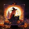Witch & Moon Gothic Throw Blanket Suitable for Home and Hotel - Flannel Bedspread with Cats, Pumpkins, Skeleton & Grim Reaper, Cozy - Bedding for Sofa