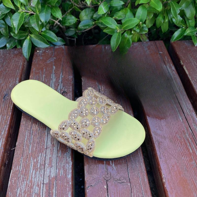 

Fashion Plus Size Flip Flops Summer New Round Toe Open Toe Rhinestone Cutout Soft Sole Non-Slip Wear-Resistant Flats 36 жёлтый