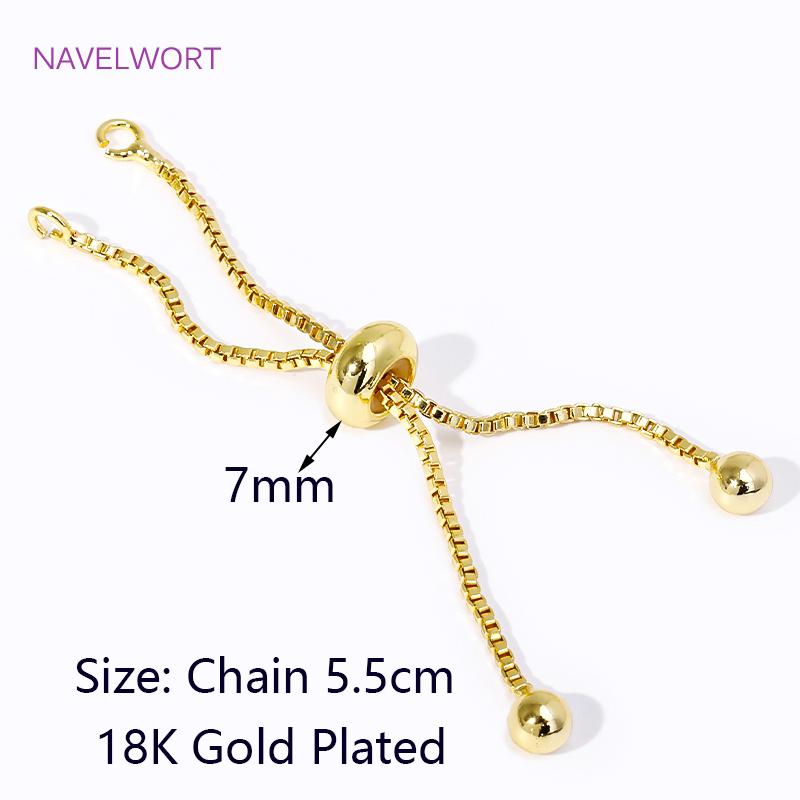 

18K Gold Plated Brass Box Chain Bracelet Component with Silicone Insert Beads Extender Chain For Jewelry Making DIY Accessories 2 pieces