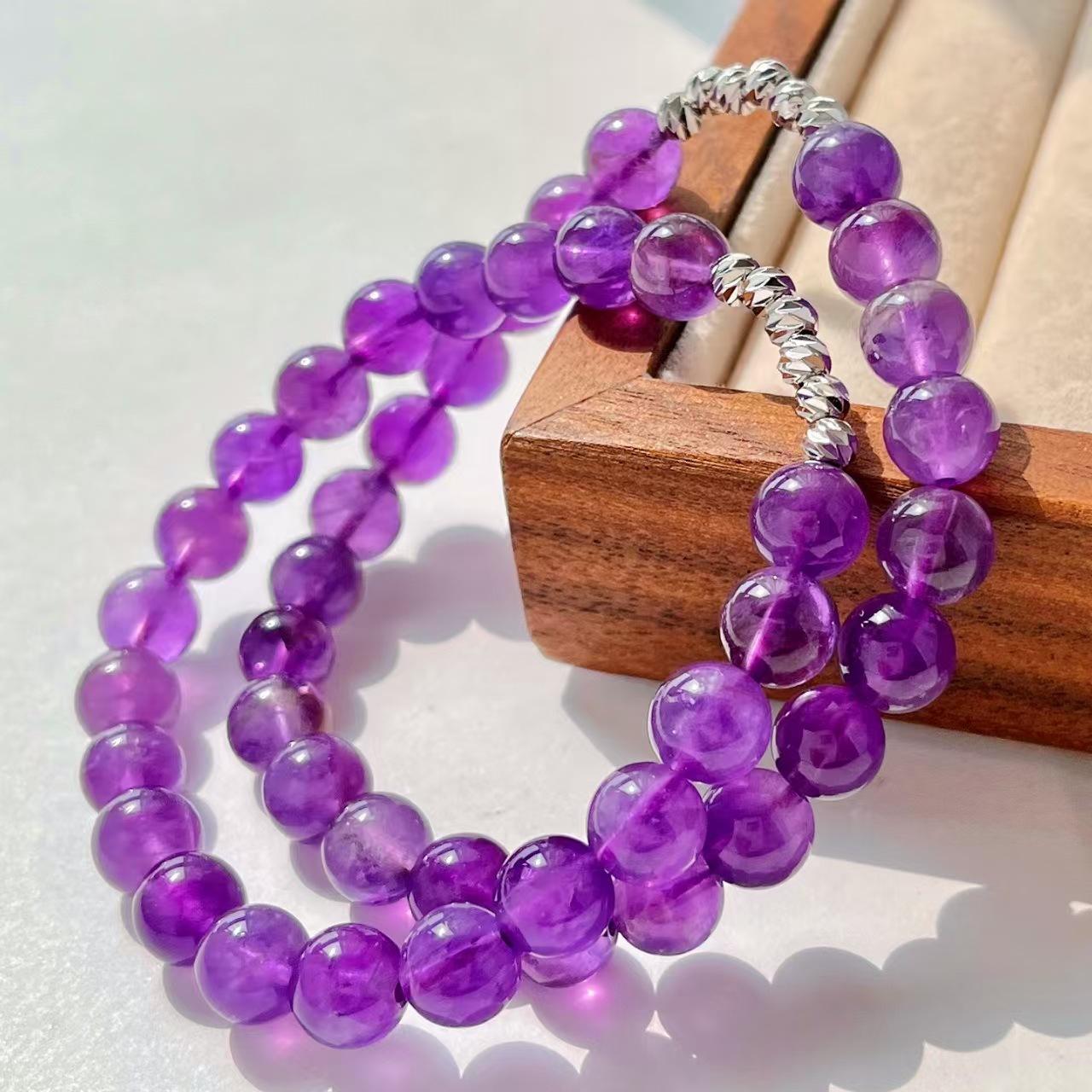 8Mm Retro Design Natural Amethyst Bracelet Commuter Bracelet