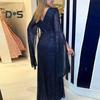 Kvinner aftenkjole Delte ermer Dyp V-hals Skinnende paljett Slim Fit Tight midjeknute Plissert Full lengde Ensfarget Lady Ball Bankett Maxikjole