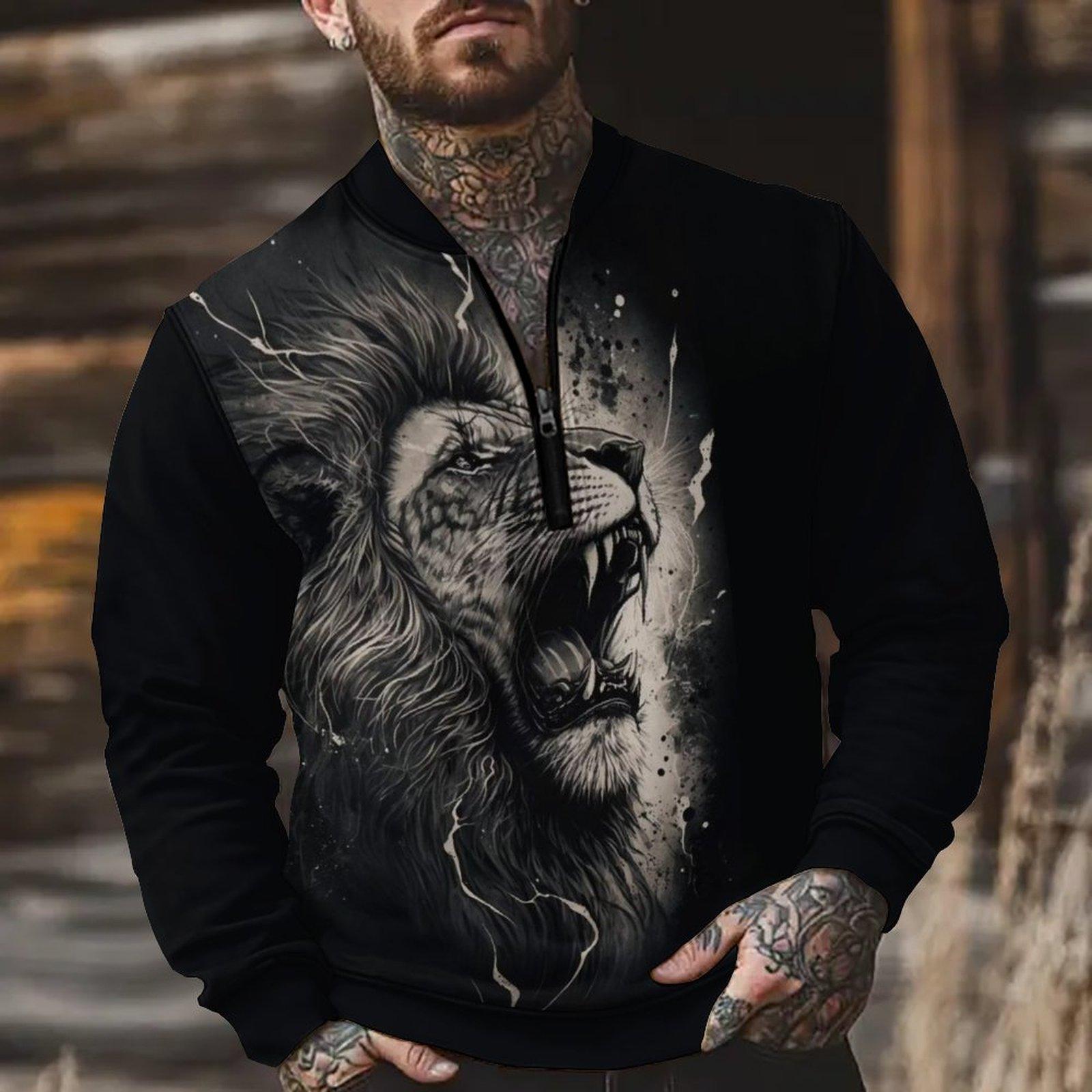 

Retro High Street Half-Zip Pullover Stand Collar Oversized Casual Printed Men s Sweatshirt XXXL
