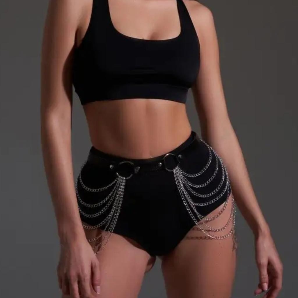 Leathet Chain Belt For Women Punk Chain Leather Belt Dresses Party Accessories Harness Belt With Chains