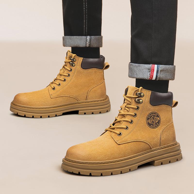 FashionAll-match Man Cotton Platform Shoes Leather Outdoor Snow Botas 2024 New Men's Winter Boots Luxury Brand Motorcycle Ankle Boots
