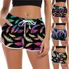Women Drawstring Board Short Quick Dry Stretch Novelty Pattern Swimsuit Swimwear