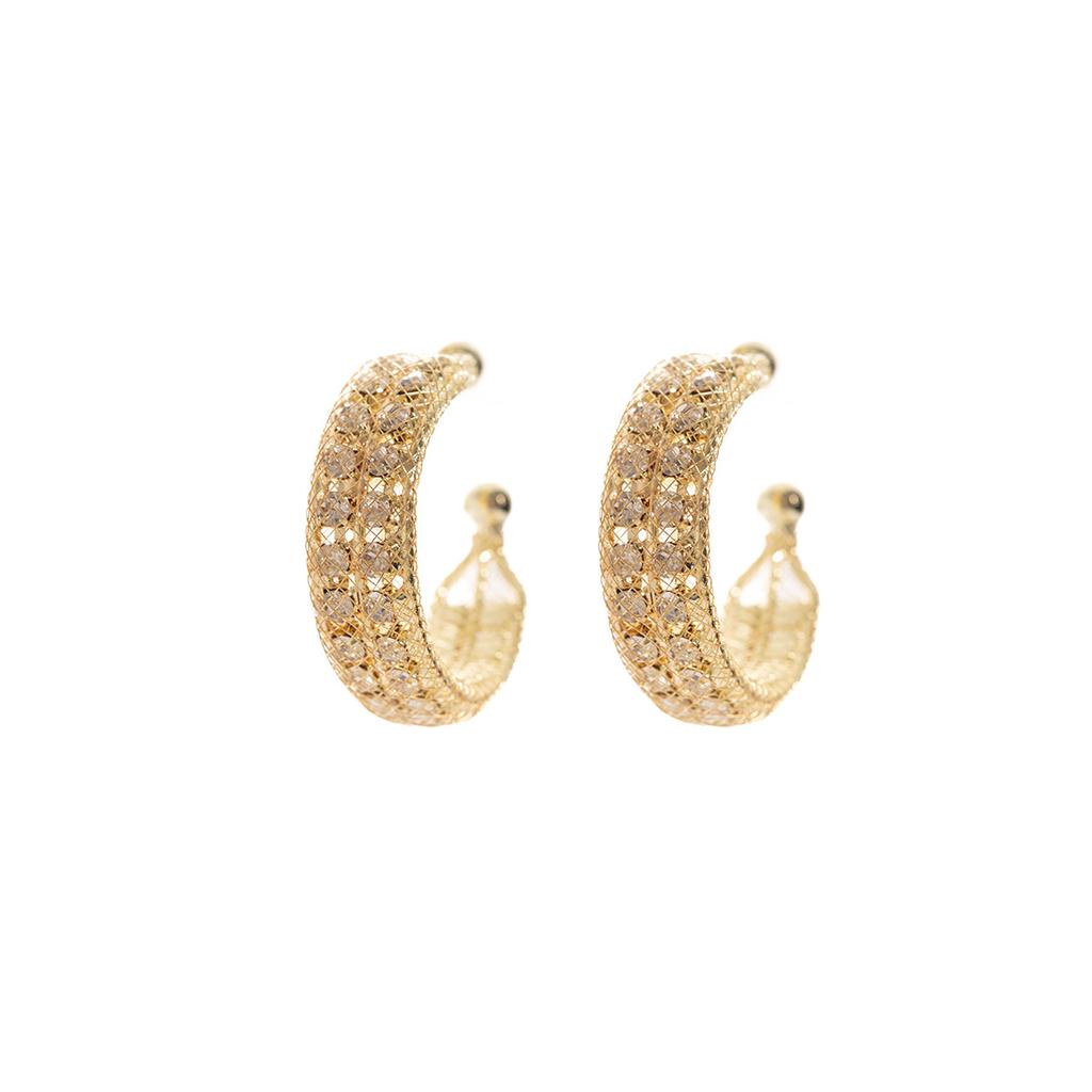 French Light Luxury Super Fairy Diamond-Set Hollow C-Shaped Earrings Women'S Fashion Temperament Advanced Sense Of Personality Elegant Earrings