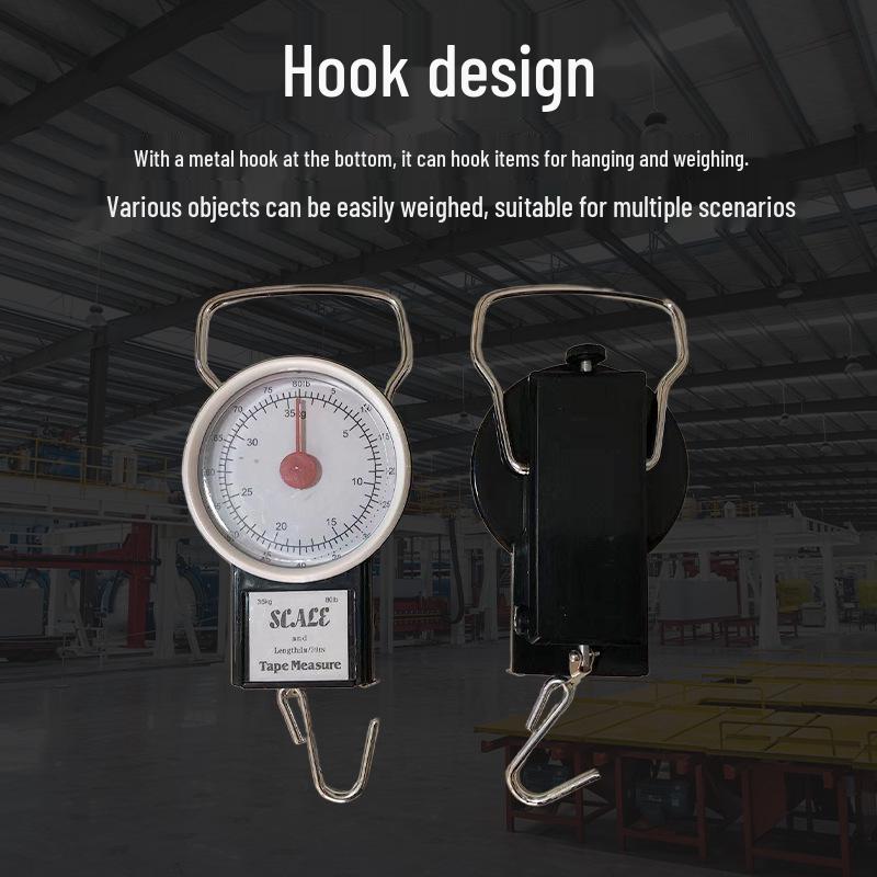 35kg Handheld Spring Scale with Fish Hook & Ruler for Luggage
