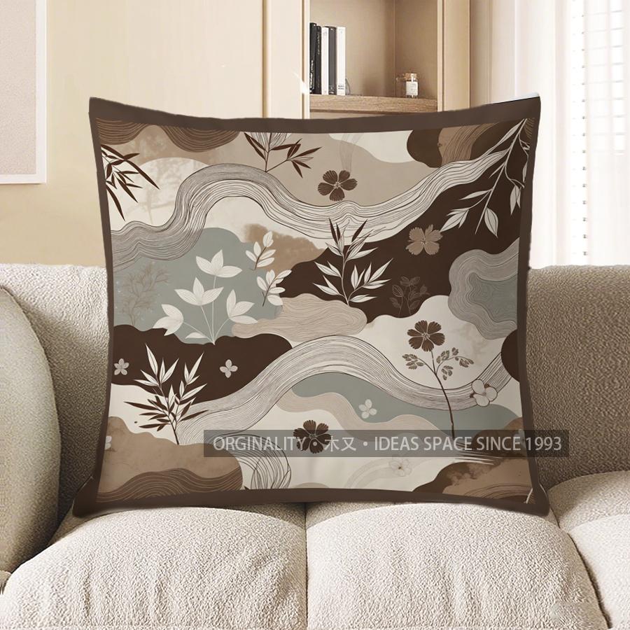 2D Bohemian Floral & Leaf Patterned Pillow Covers Pattern Cushion Cover Suitable For Sofa Bedroom Car Pillow Cover
