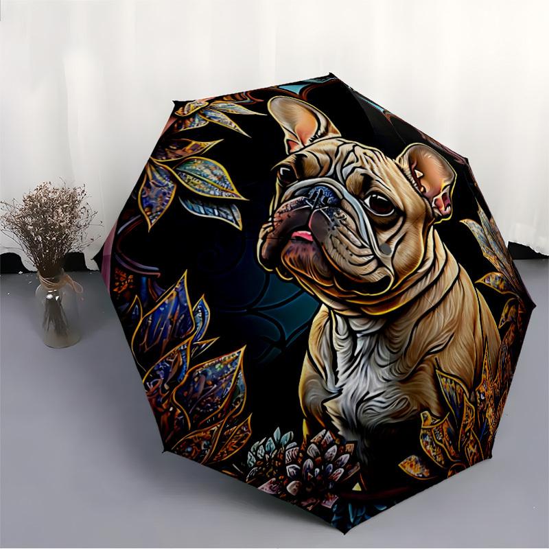 1pc Stained Glass Bulldog Automatic Open/Close Umbrella with Folding feature Compact Travel Umbrella, Lightweight design, for Commuting, Business119