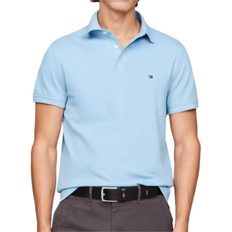 Tommy Hilfiger Solid Slim Fit Short Sleeve Polo Shirt Men Tops Light-Blue MW26882-CYW