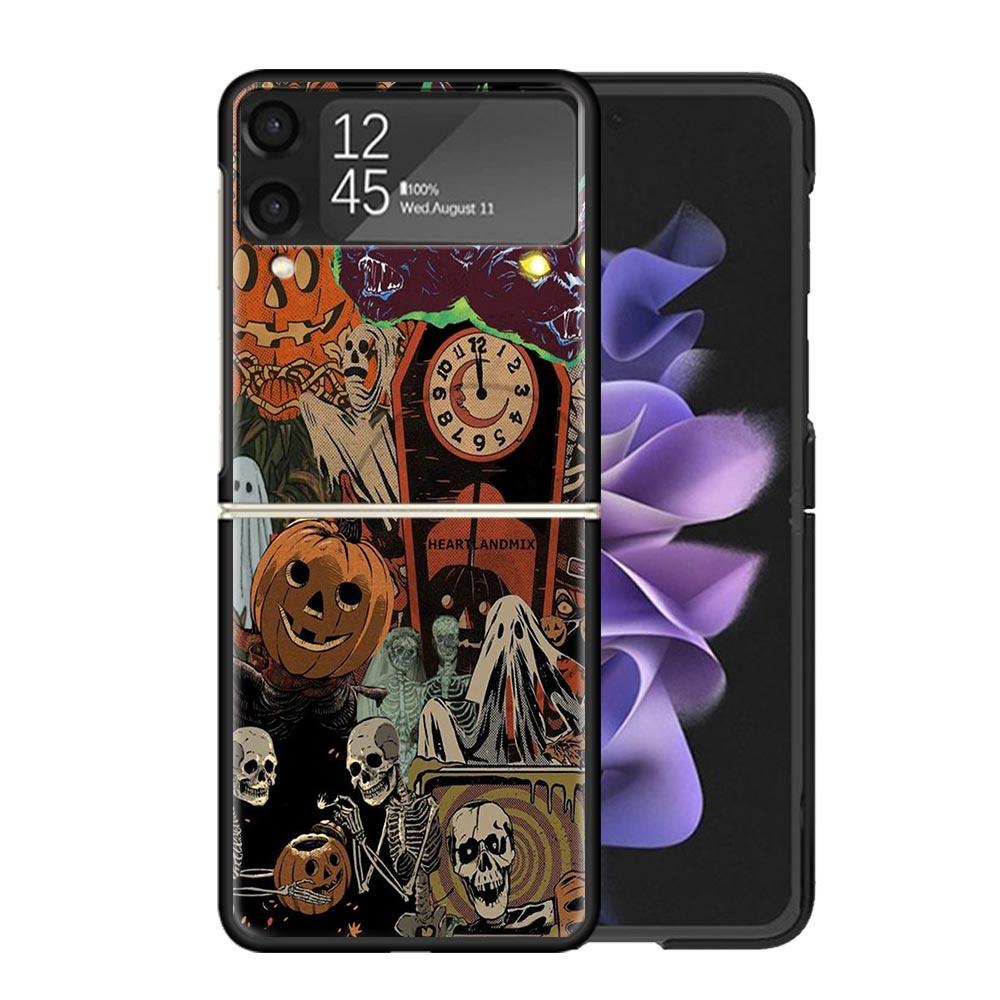 

October Fall Halloween Spooky Pumpkin Clear Phone Case For Samsung Z Flip 7 6 5 4 3 Galaxy ZFlip7 ZFlip6 ZFlip5 ZFlip4 ZFlip3 5G Samsung Z Flip 7